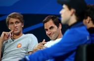Alexander Zverev (L) and Roger Federer at the 2019 Laver Cup